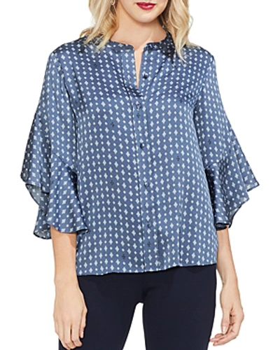 Shop Vince Camuto Printed Ruffle-sleeve Blouse In Antique Blue
