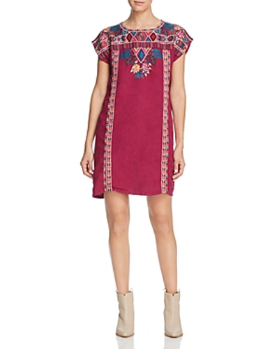 Shop Johnny Was Quinn Embroidered Linen Shift Dress In Grape