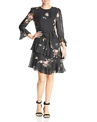 Shop Joie Kayane Silk Floral Print Dress In Caviar