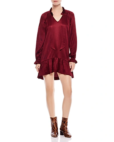 Shop Sandro Butterfly Ruffled Tie-neck Dress In Burgundy