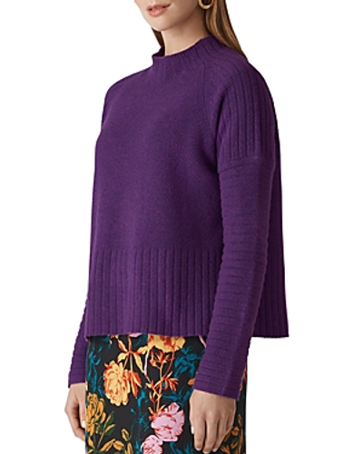 Shop Whistles Boxy Wool Ribbed Detail Sweater In Purple