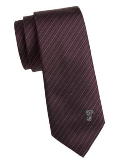 Shop Versace Silk Diagonal Stripe Tie In Petrol