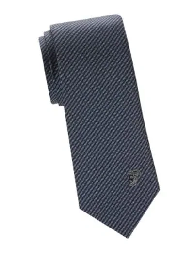 Shop Versace Silk Diagonal Stripe Tie In Blue