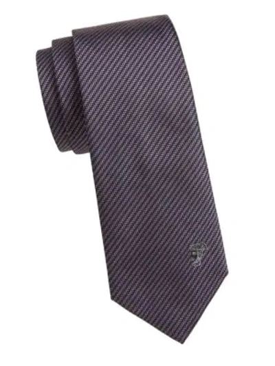 Shop Versace Silk Diagonal Stripe Tie In Blue