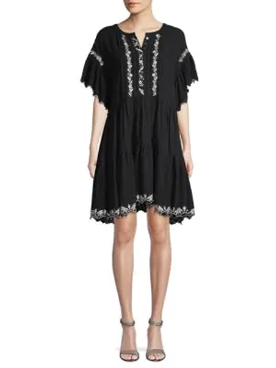 Shop Free People Santiago Embroidered Mini Dress In Black
