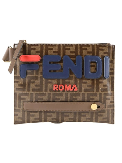 Shop Fendi Logo Shoulder Bag In Hg Mo.pan+b.ber+os