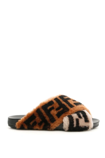 Fendi Fur Logo Slides In Tab Ner Tortora Ner ModeSens