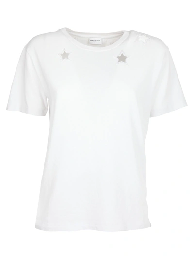 Shop Saint Laurent Paris Star Cut-out T-shirt In Off White