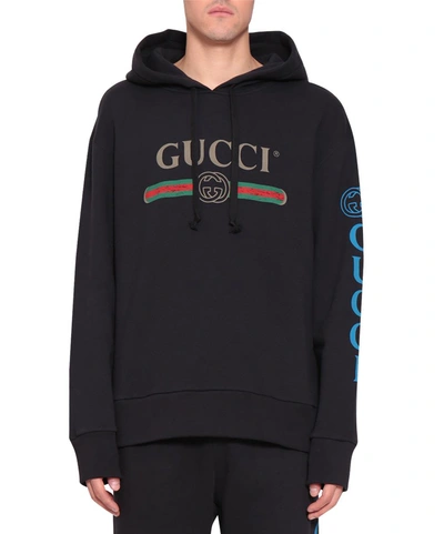 Shop Gucci Embroidered Cotton Hoodie In Nero
