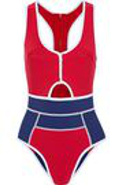 Shop Duskii Cutout Printed Neoprene Swimsuit In Red