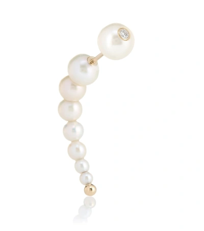 Shop Anissa Kermiche Corne De Gazelle 14kt Gold Pearl And Diamond Single Earring In White