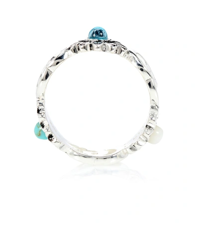 Gucci Double G Flower Sterling Silver Ring With Topaz And Mother Of Pearl In Silver
