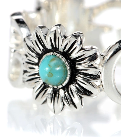 Gucci Double G Flower Sterling Silver Ring With Topaz And Mother Of Pearl In Silver