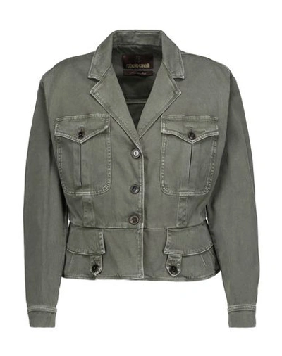 Shop Roberto Cavalli Denim Jacket In Military Green