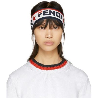 Shop Fendi Navy And White  Mania Headband In F15o8 White