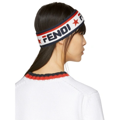 Shop Fendi Navy And White  Mania Headband In F15o8 White