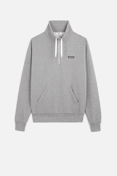 Shop Ami Alexandre Mattiussi Patch Half-zipped Sweatshirt In Grey