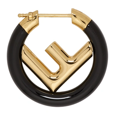 Shop Fendi Black And Gold Mini F Is  Hoop Earring In F0rng Black