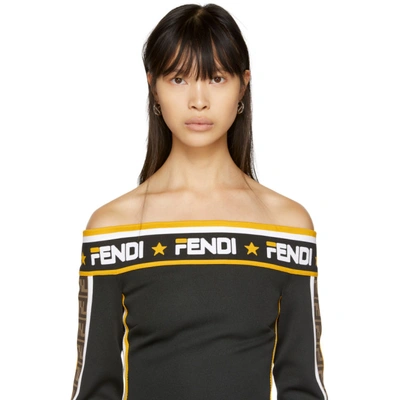 Shop Fendi Black And Gold Mini F Is  Hoop Earring In F0rng Black