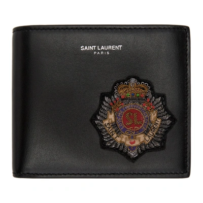 Shop Saint Laurent Black Logo Badge Bifold Wallet In 1077 Blk/mu