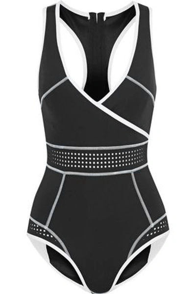 Shop Duskii Woman Wrap-effect Perforated Neoprene Swimsuit Black