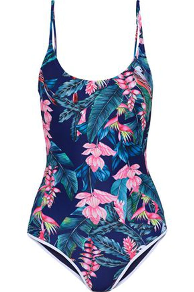 Shop Duskii Woman Haleakala Floral-print Swimsuit Navy