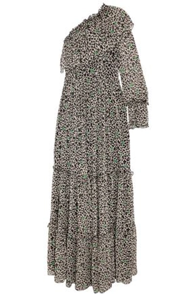 Shop Msgm Woman One-shoulder Printed Silk-georgette Maxi Dress Black