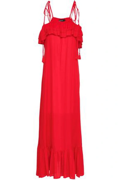 Shop Antik Batik Woman Tasseled Ruffled Voile Maxi Dress Red