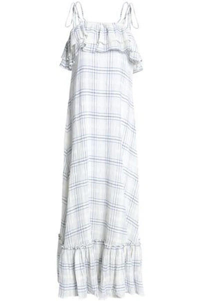 Shop Antik Batik Woman Tasseled Ruffled Checked Cotton-gauze Maxi Dress Off-white