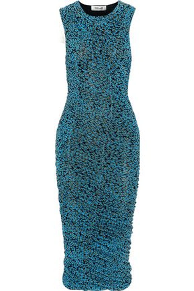 Shop Diane Von Furstenberg Woman Ruched Floral-print Gauze Dress Turquoise