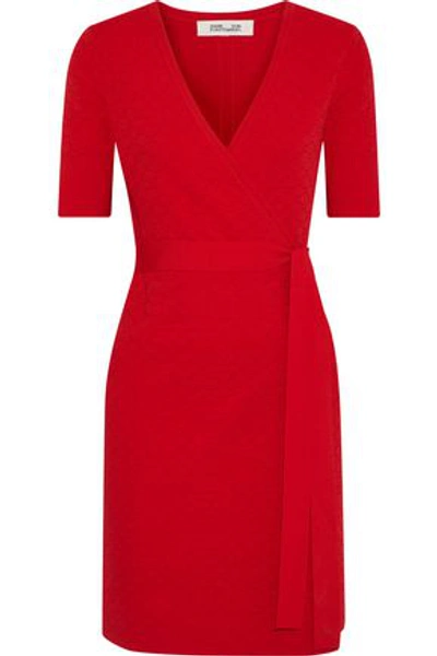 Shop Diane Von Furstenberg Woman Quilted Stretch-knit Mini Wrap Dress Red