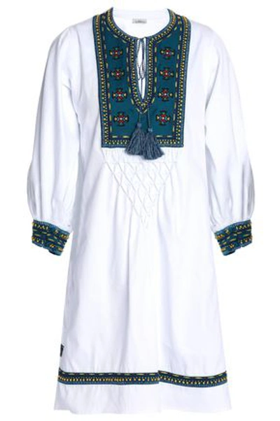 Shop Talitha Woman Embroidered Cotton-jacquard Mini Dress White