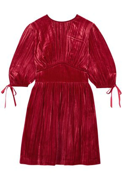 Shop Alexa Chung Pleated Velvet Mini Dress In Crimson