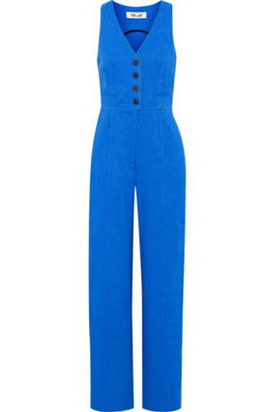 Shop Diane Von Furstenberg Woman Linen-blend Twill Jumpsuit Bright Blue