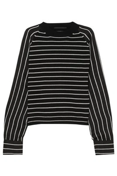 Shop Haider Ackermann Woman Striped Wool-blend And Satin Sweater Black
