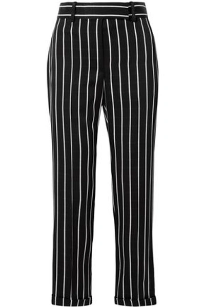 Shop Haider Ackermann Woman Striped Matte-satin Straight-leg Pants Black