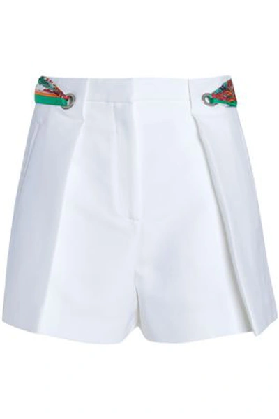 Shop Emilio Pucci Woman Printed Twill-trimmed Pleated Cotton Shorts White