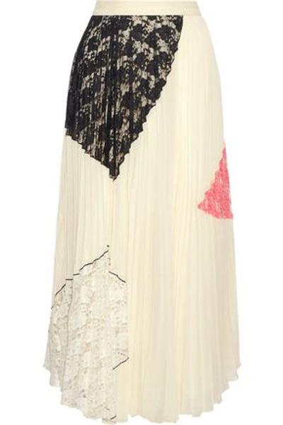 Shop Derek Lam 10 Crosby Woman Corded Lace-paneled Pleated Gauze Maxi Skirt Ivory