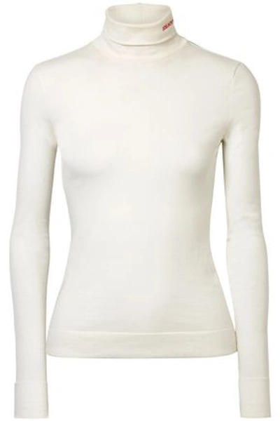 Shop Calvin Klein 205w39nyc Woman Cotton-jersey Turtleneck Top Ivory