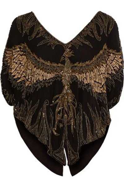 Shop Haute Hippie Woman Lace-up Embellished Silk Top Black