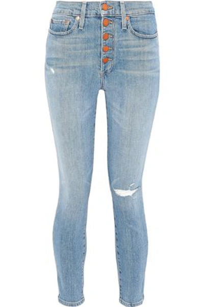 Shop Alice And Olivia Alice + Olivia Woman Distressed High-rise Skinny Jeans Light Denim