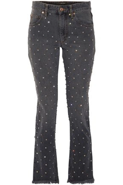 Shop Isabel Marant Woman Ulano Crystal-embellished Mid-rise Slim-leg Jeans Dark Gray