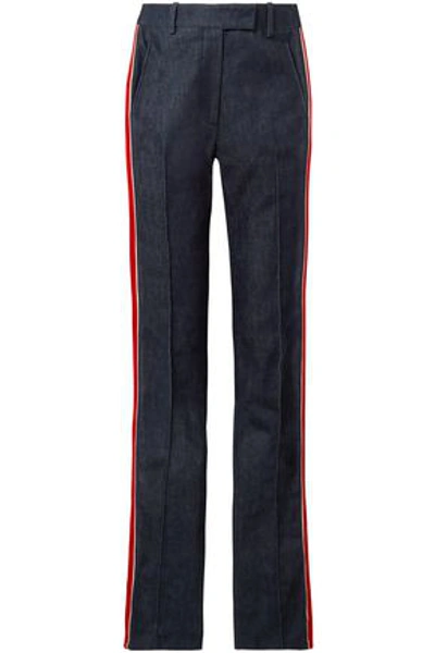 Shop Calvin Klein 205w39nyc Velvet-trimmed High-rise Straight-leg Jeans In Dark Denim