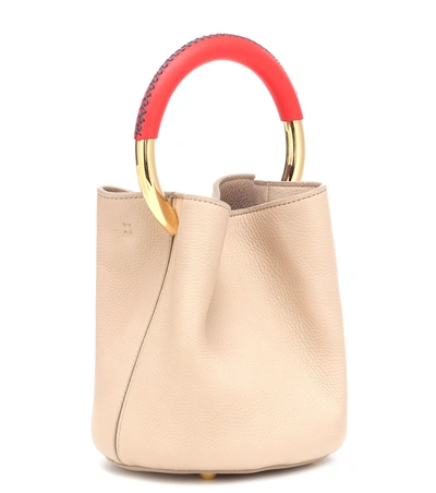Shop Marni Pannier Small Leather Tote In Beige