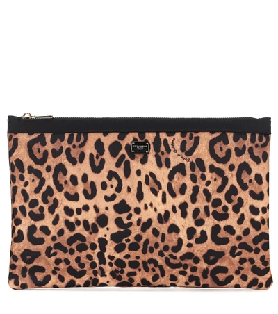 Shop Dolce & Gabbana Leopard Print Cosmetics Bag In Brown