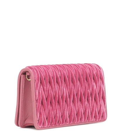 Shop Miu Miu Matelassé Velvet Shoulder Bag In Pink