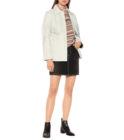 Shop Ganni Heavy Leather Jacket In White