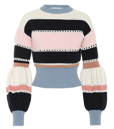 Shop Self-portrait Striped Cotton And Wool Sweater In Multicoloured