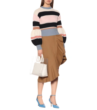 Shop Self-portrait Striped Cotton And Wool Sweater In Multicoloured