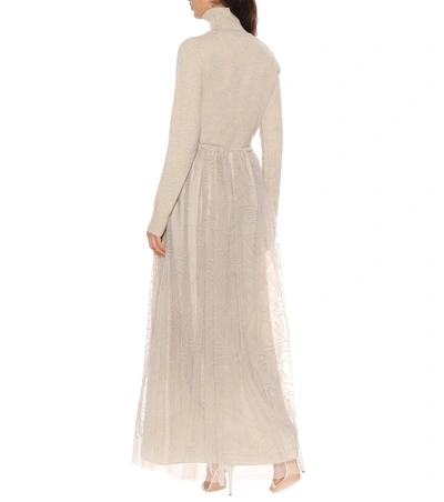 Shop Brunello Cucinelli Embroidered Tulle Maxi Skirt In Grey